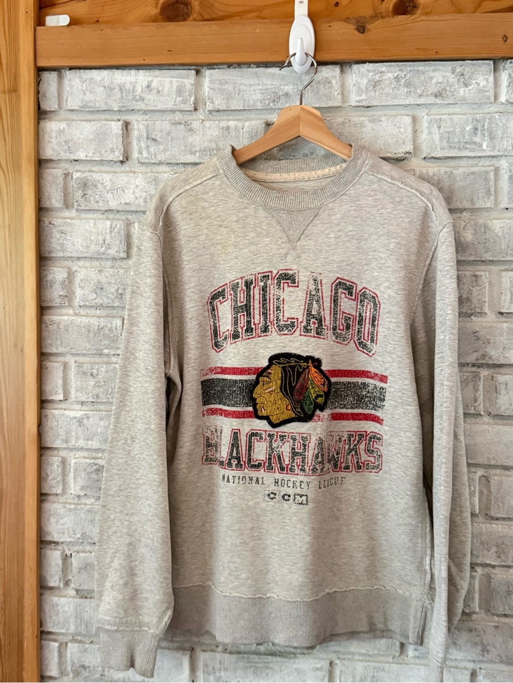 CCM Chicago Blackhawks Heather Gray Crewneck Sweatshirt with Team Logo